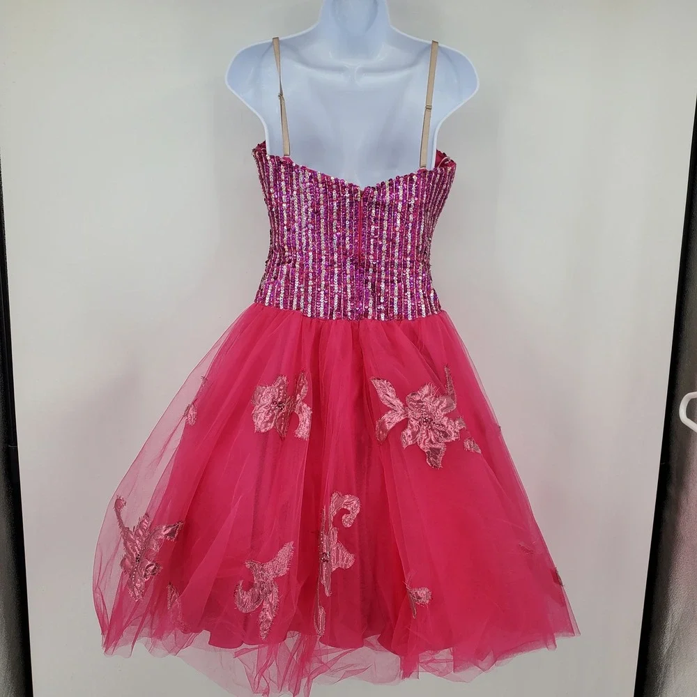 Jovani Hot Pink Sequin Tulle Fit Flare Party Dress Sweetheart 4 Hoco Prom Fomral - Picture 2 of 13